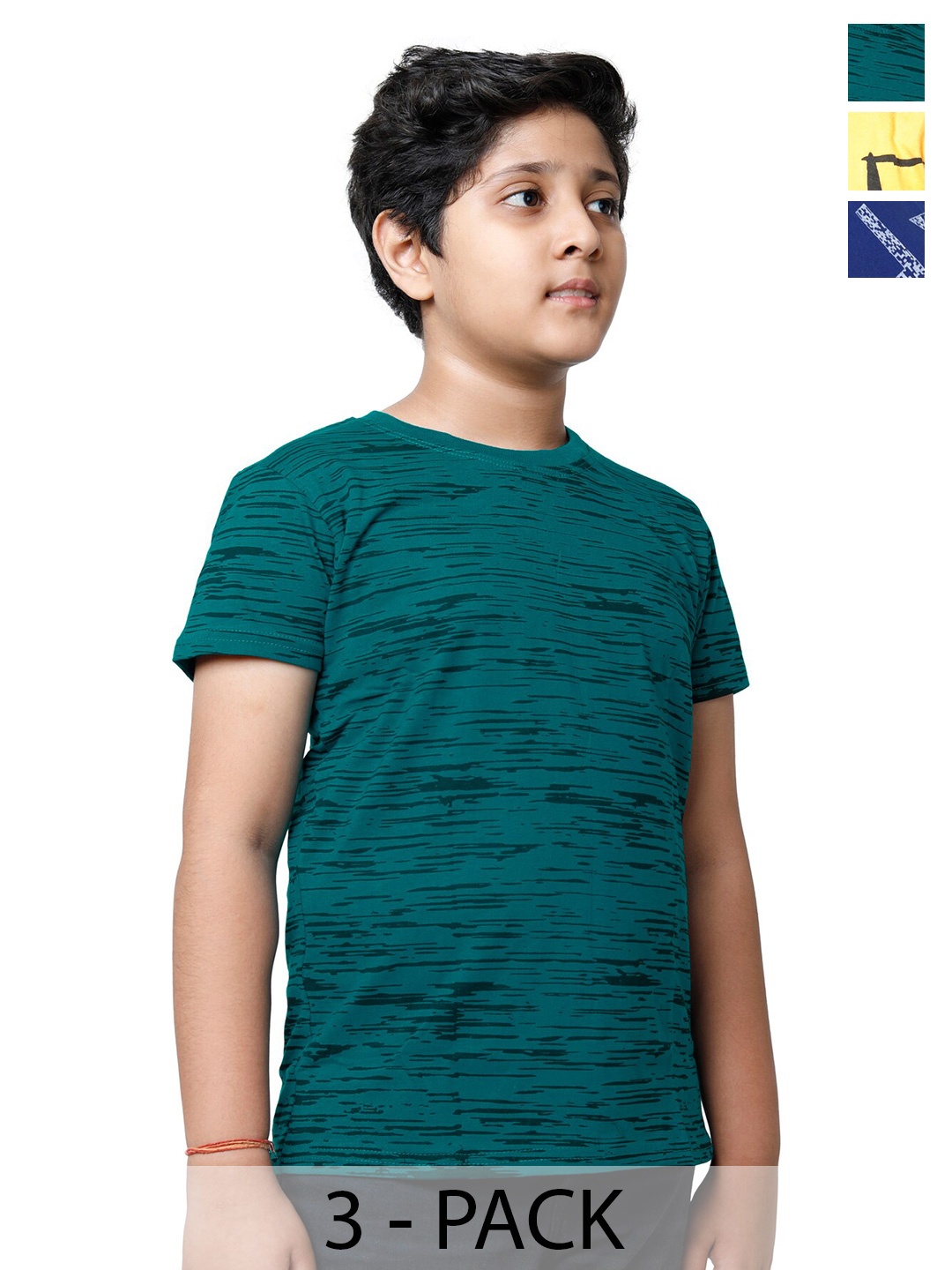 

BAESD Boys Pack of 3 Printed Round Neck Pure Cotton T-shirts, Green