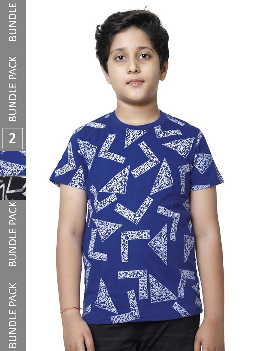 

BAESD Boys Pack Of 2 Geometric Printed Pure Cotton T-shirt, Blue