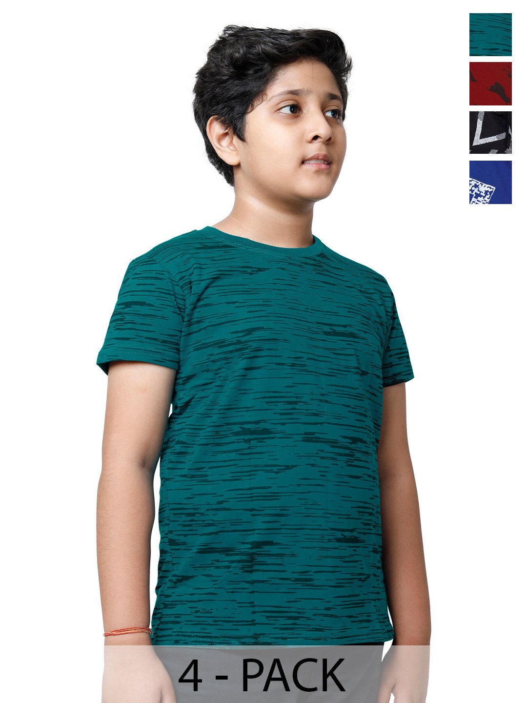 

BAESD Boys Pack of 4 Printed Round Neck Pure Cotton T-shirts, Green