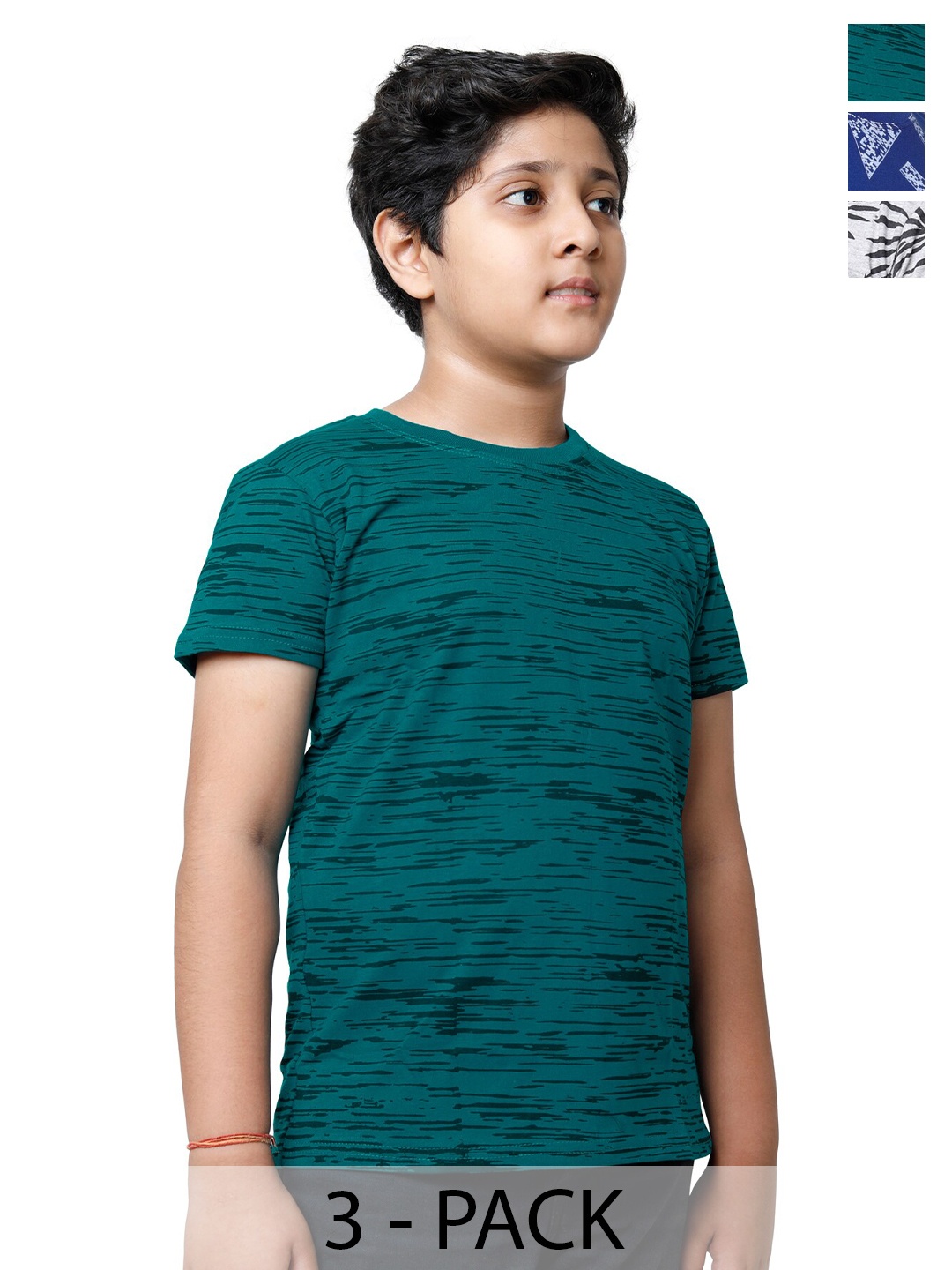 

BAESD Boys Pack of 3 Printed Round Neck Pure Cotton T-shirts, Green