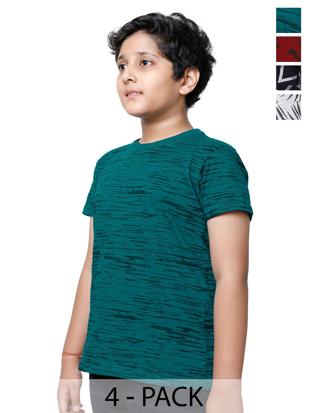 

BAESD Boys Pack of 4 Printed Round Neck Pure Cotton T-shirts, Green