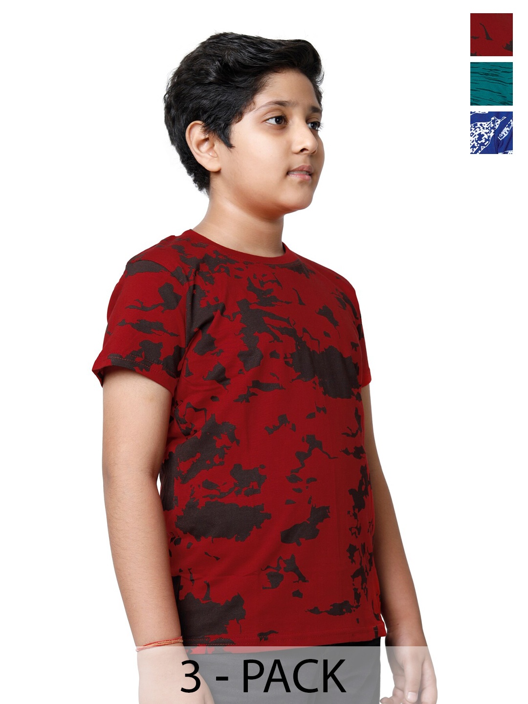 

BAESD Boys Pack of 3 Printed Round Neck Pure Cotton T-shirts, Red