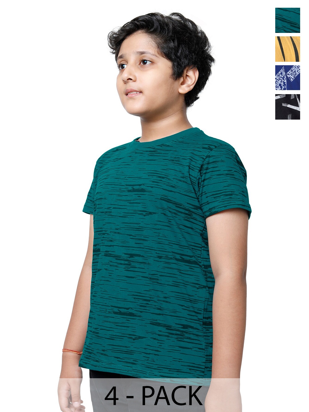 

BAESD Boys Pack of 4 Printed Round Neck Pure Cotton T-shirts, Green