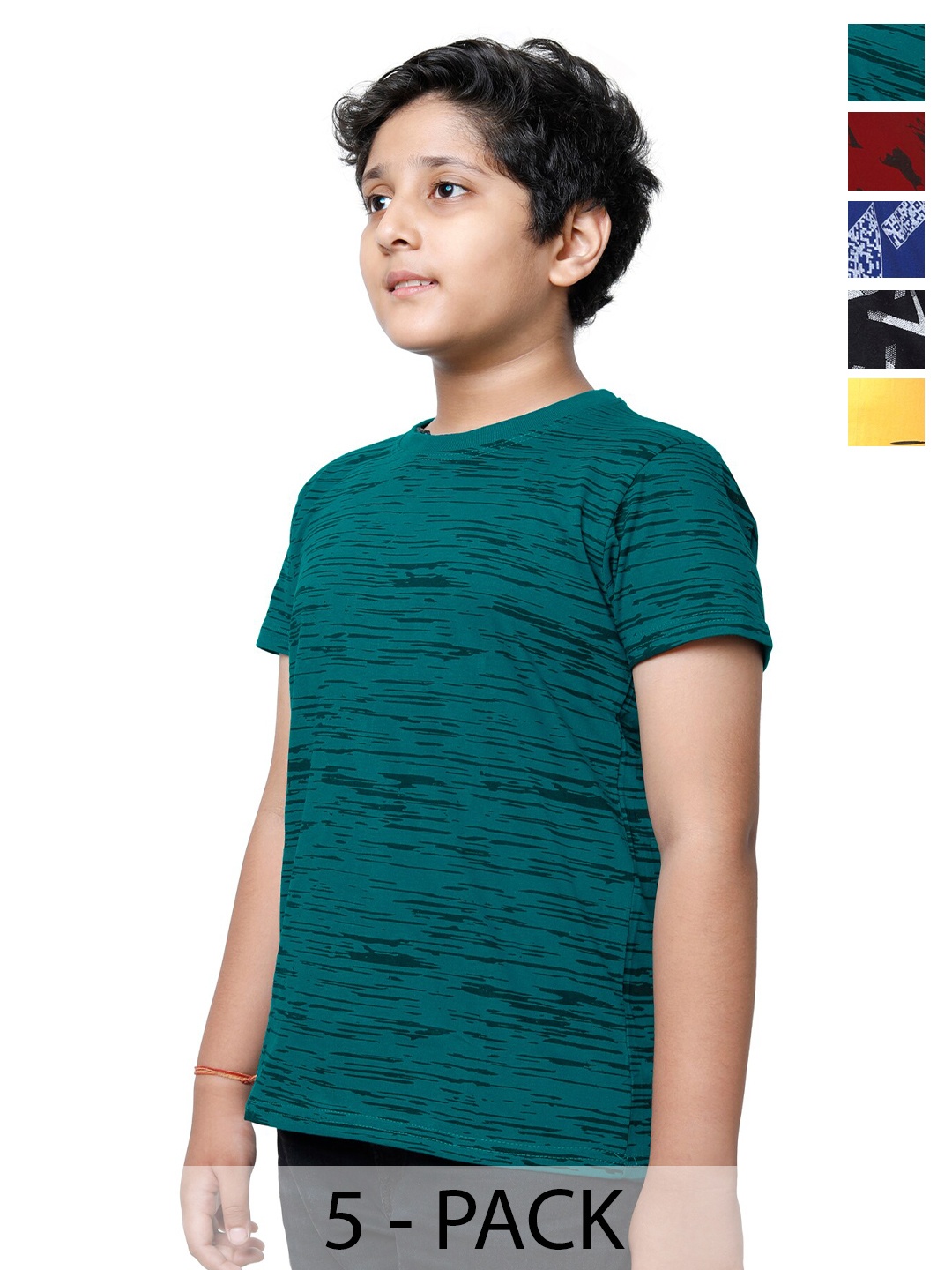 

BAESD Boys Pack of 5 Printed Round Neck Pure Cotton T-shirts, Green