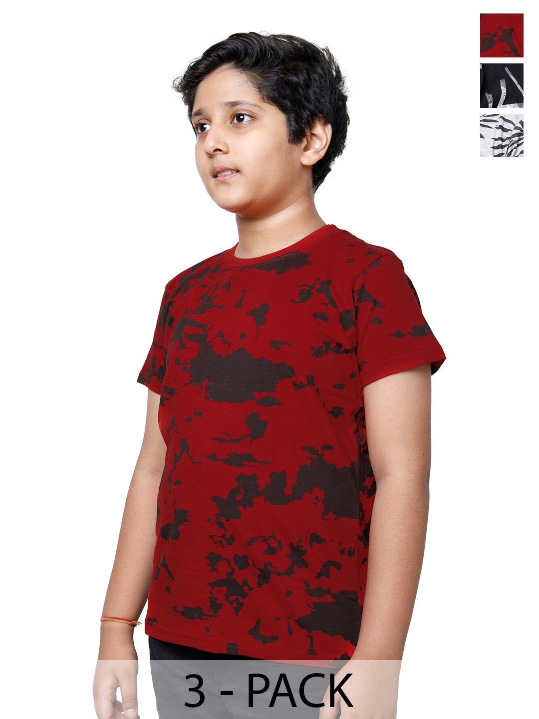 

BAESD Boys Pack of 3 Printed Round Neck Pure Cotton T-shirts, Red