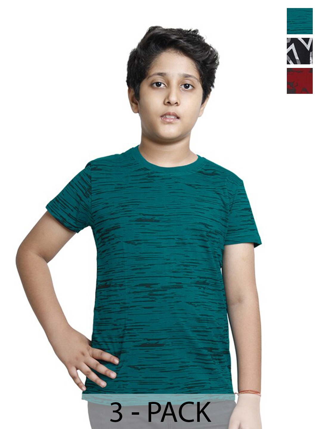 

BAESD Boys Pack of 3 Printed Round Neck Pure Cotton T-shirts, Green