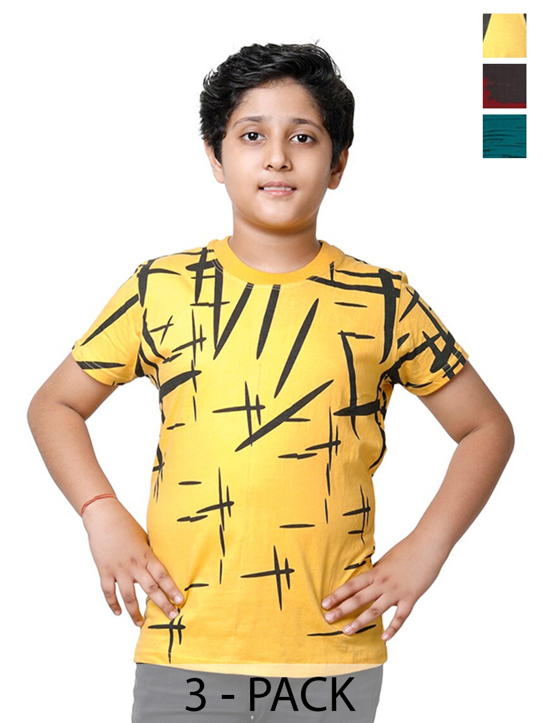 

BAESD Boys Pack of 3 Printed Round Neck Pure Cotton T-shirts, Yellow