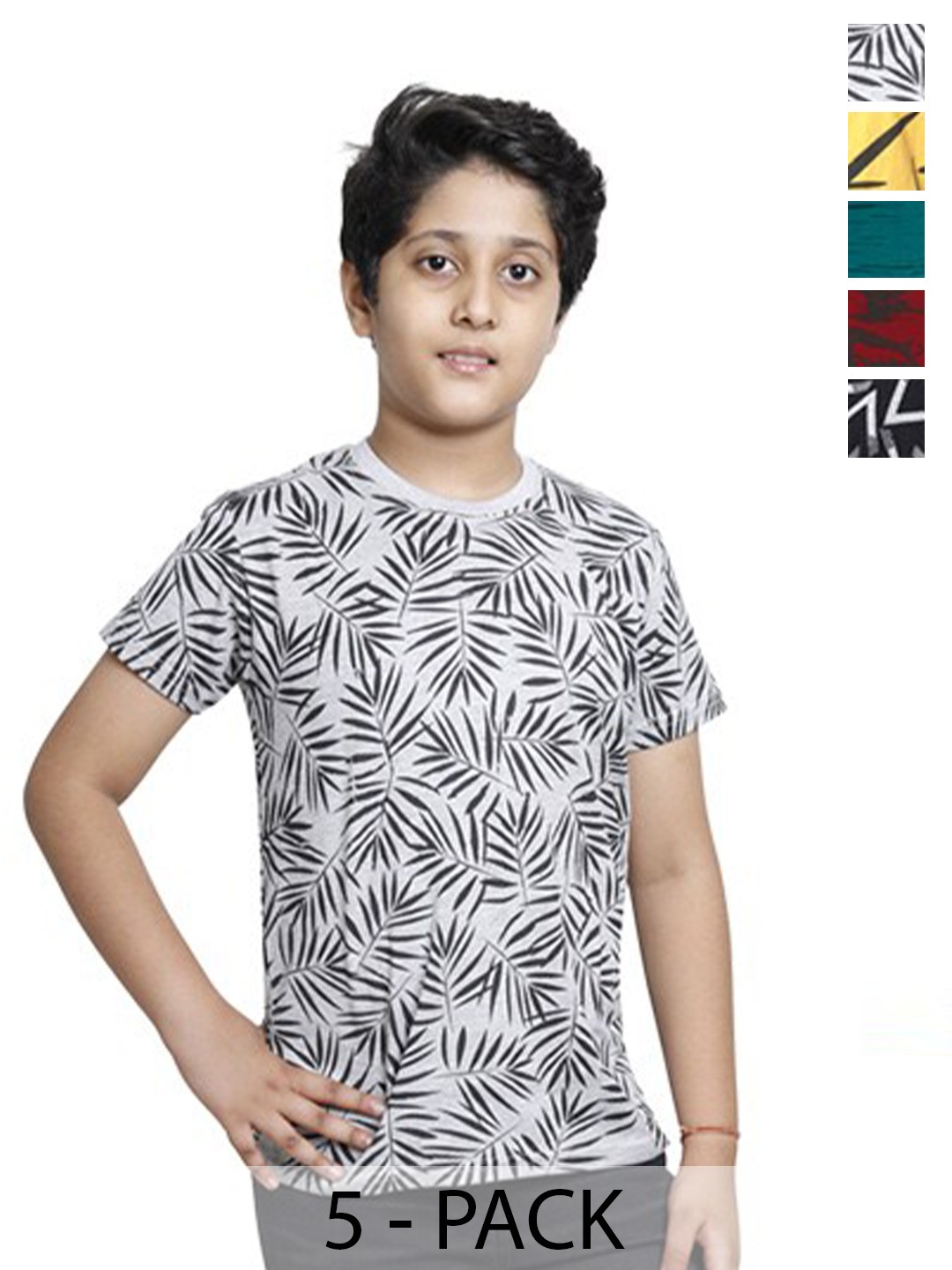 

BAESD Boys Pack of 5 Printed Round Neck Pure Cotton T-shirts, White