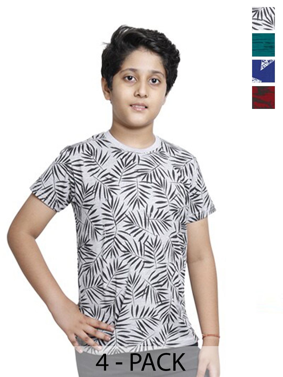 

BAESD Boys Pack of 4 Printed Round Neck Pure Cotton T-shirts, White