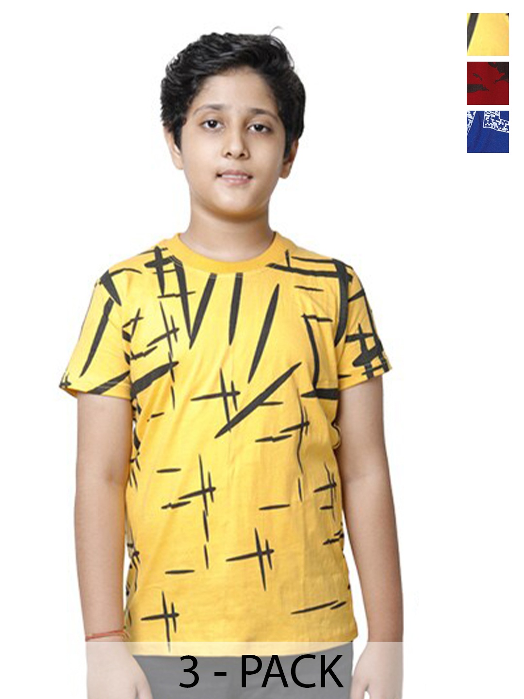 

BAESD Boys Pack of 3 Printed Round Neck Pure Cotton T-shirts, Yellow