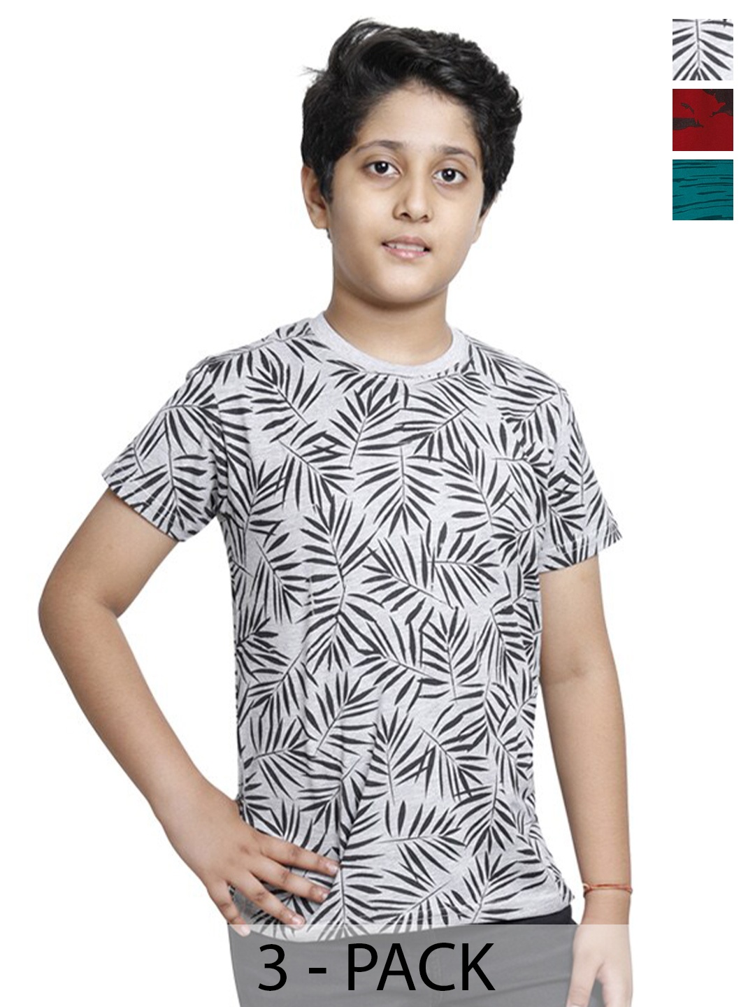 

BAESD Boys Pack of 3 Printed Round Neck Pure Cotton T-shirts, Grey