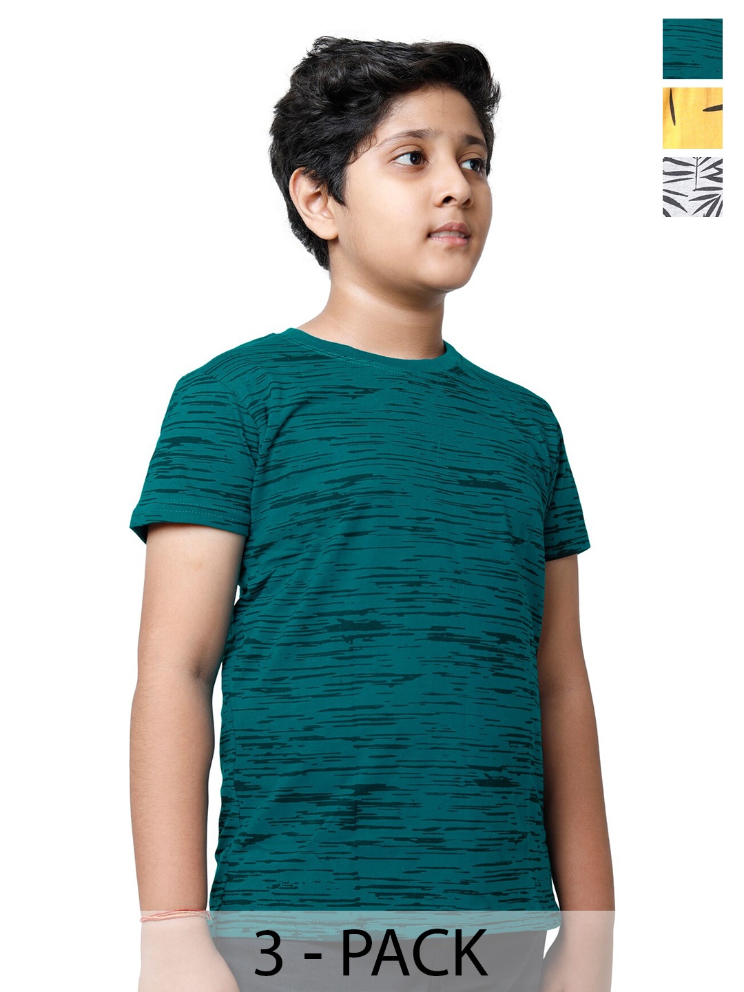 

BAESD Boys Pack of 3 Printed Round Neck Pure Cotton T-shirts, Green