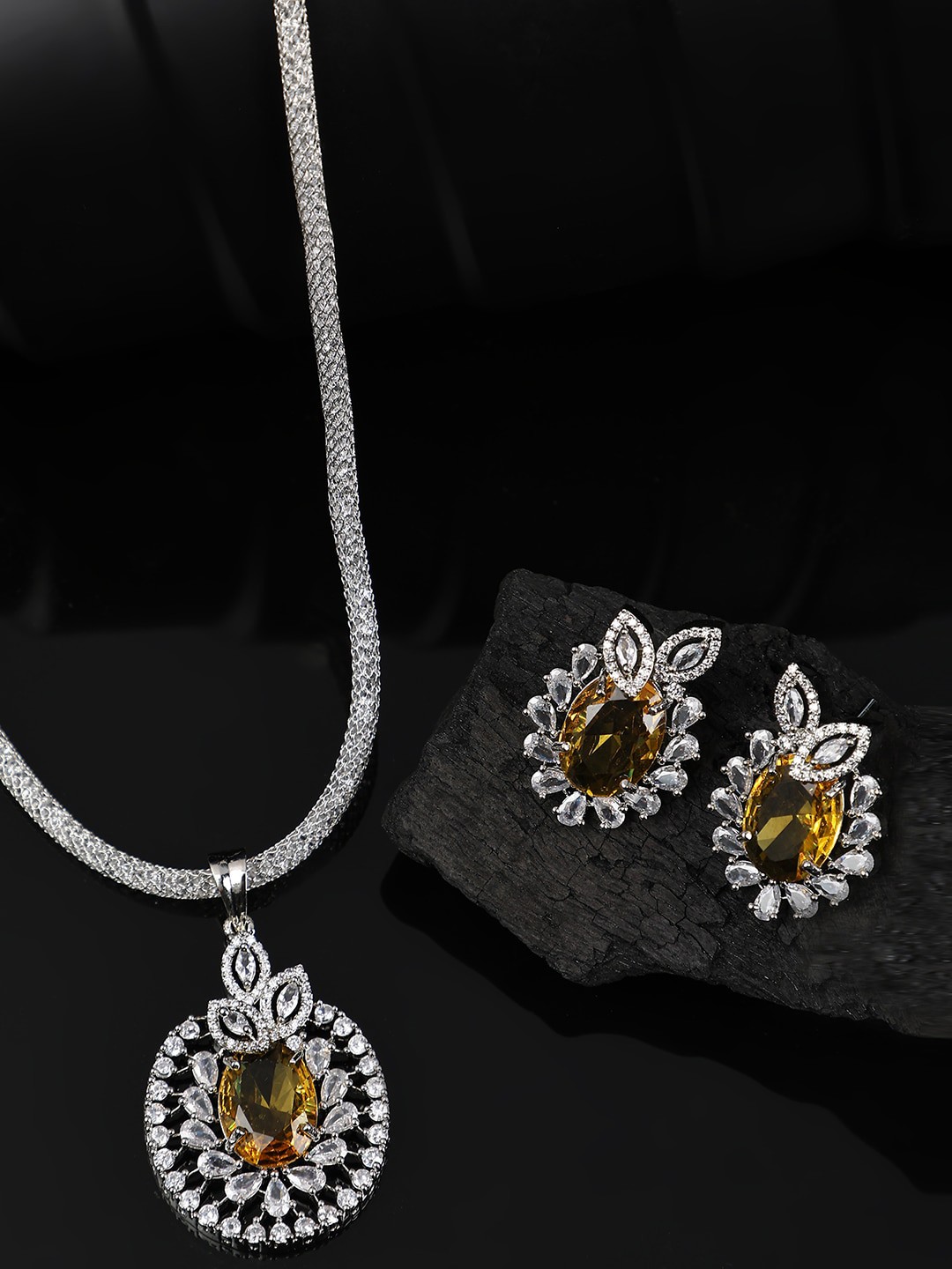 

Bhana Fashion Silver-Plated American Diamond-Studded Jewellery Set