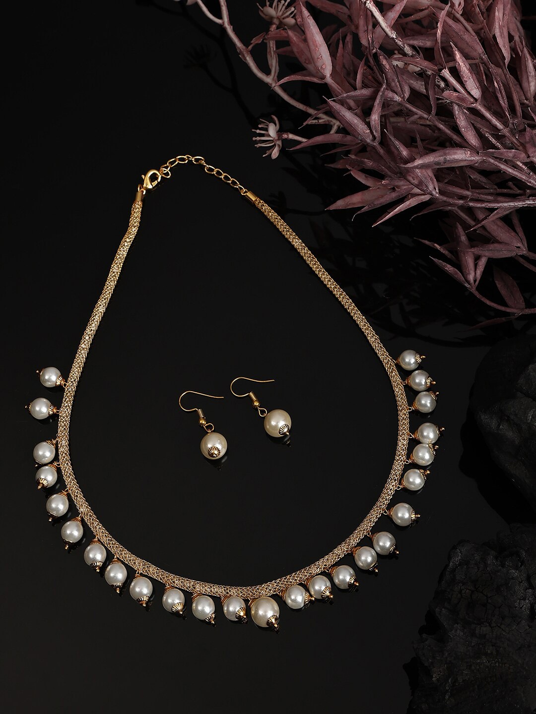 

Bhana Fashion Gold-Plated Pearls & American Diamond-Studded Jewellery Set