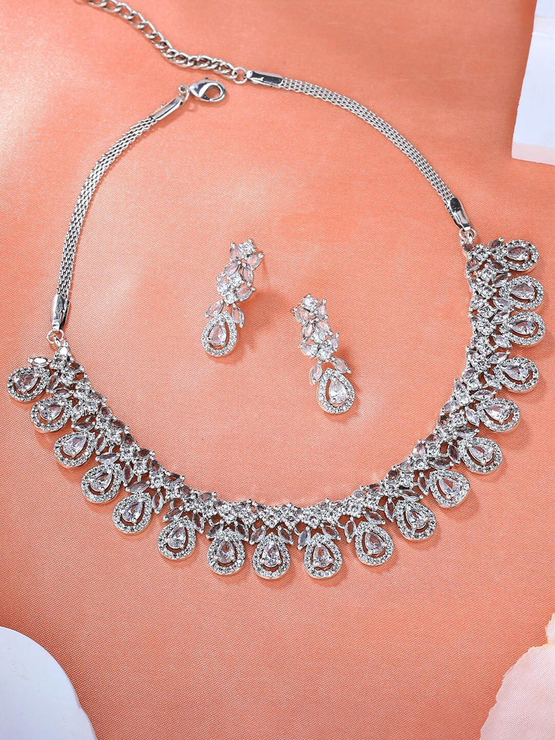 

Estele Rhodium Plated CZ Ravishing Necklace Set, Silver