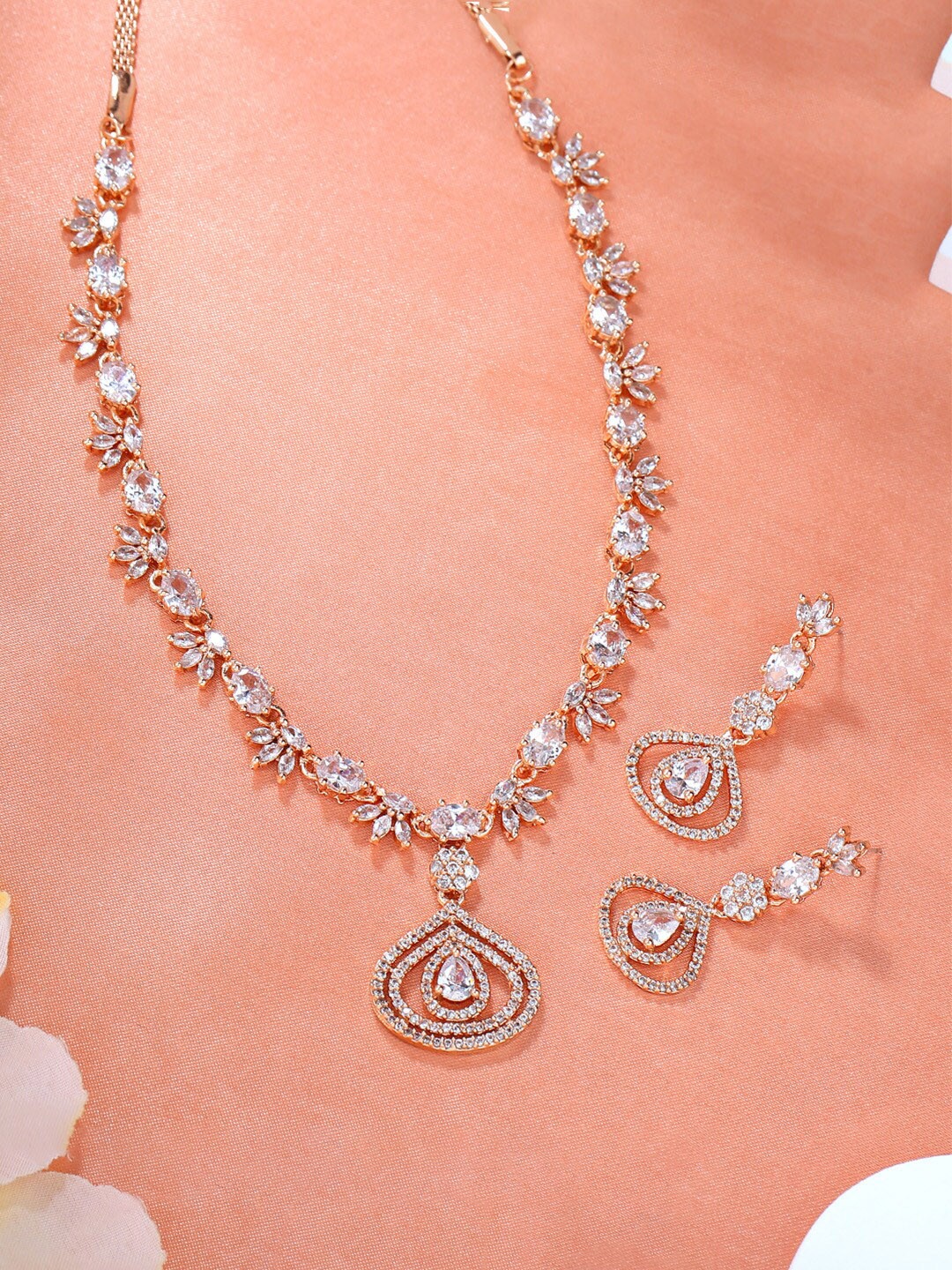 

Estele Rose Gold-Plated Cubic Zirconia Studded Jewellery Set