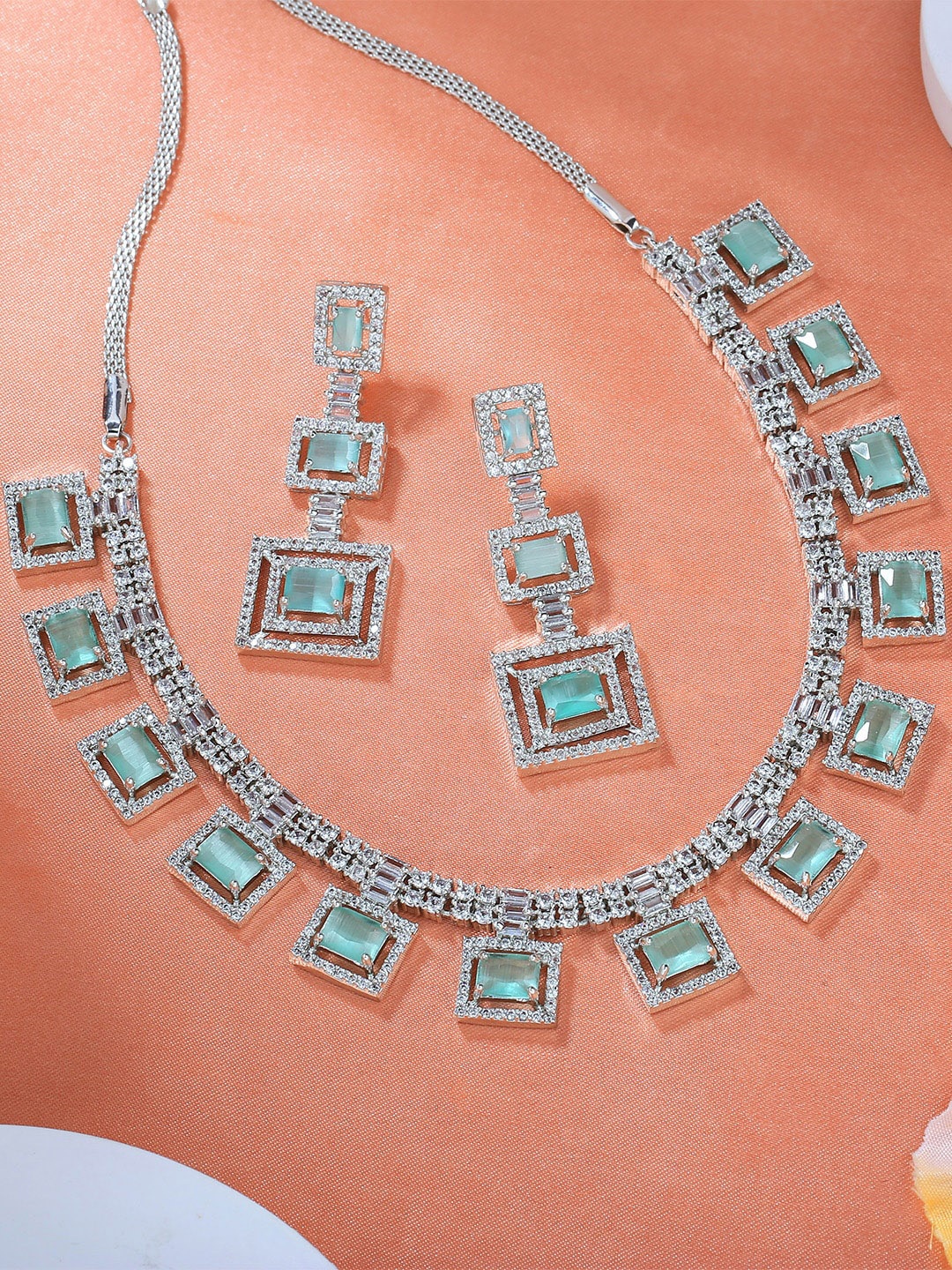 

Estele Rhodium-Plated Cubic Zirconia-Studded Jewellery Set, Silver