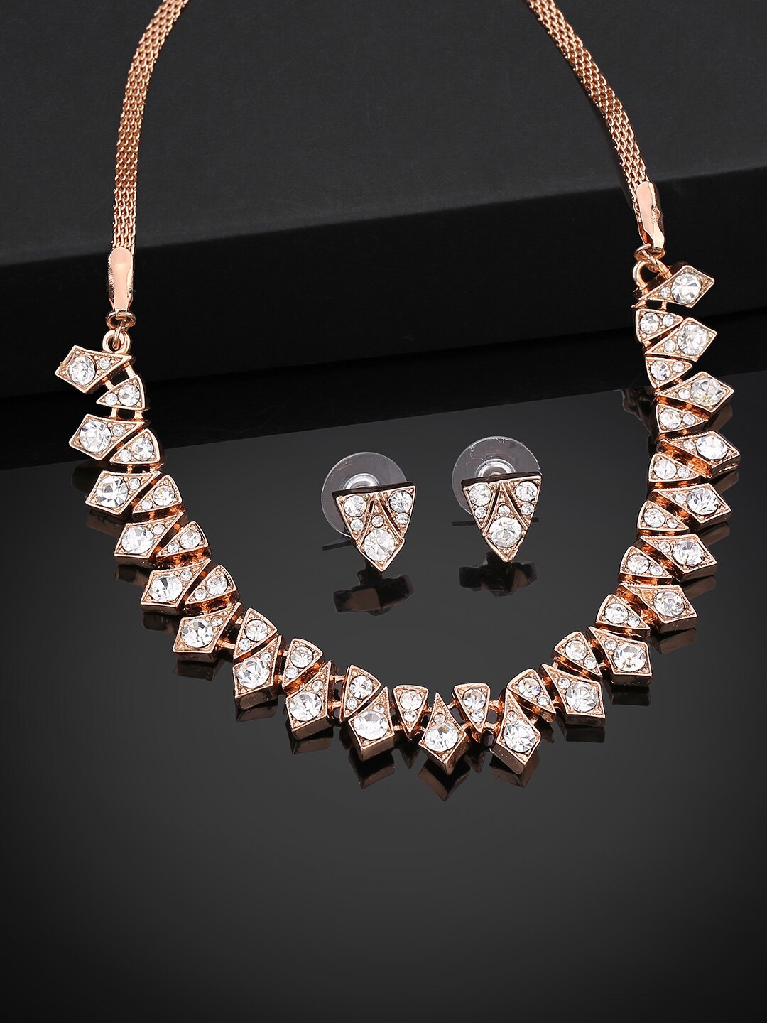 Estele Rose Gold Plated Glamorous Necklace Set with Crystals