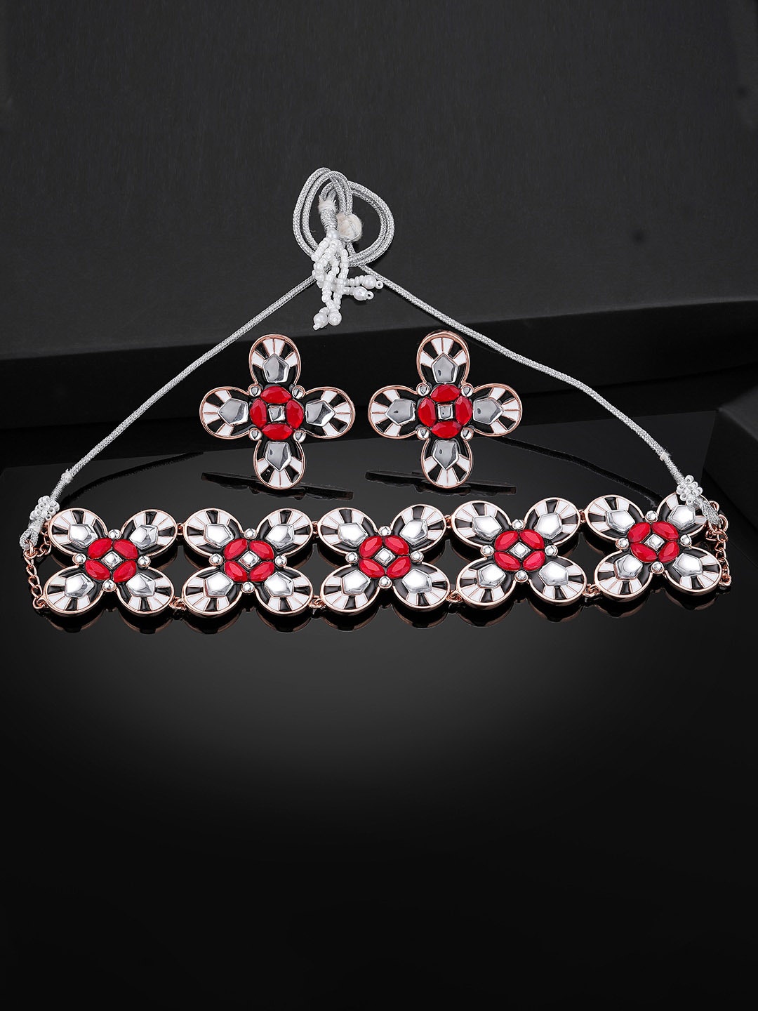 

Estele Rose Gold Plated Dusk & Dawn Flower Designer Necklace Set with Crystals