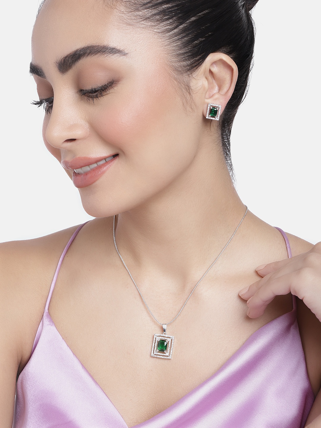 

Estele Rhodium-Plated Cubic Zirconia Stones Jewellery Set, Rose gold