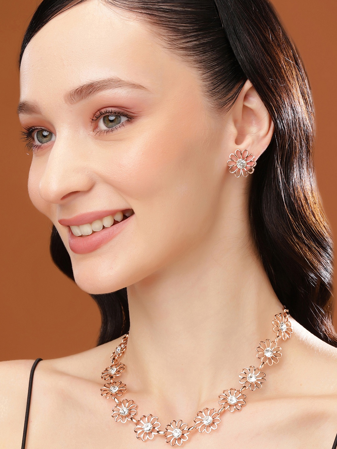 

Estele Rose Gold-Plated Crystals Stubbed Jewellery Set