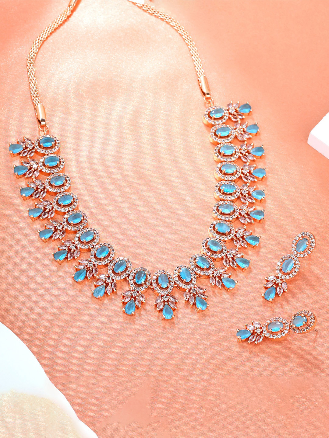 

Estele Rose Gold-Plated Cubic Zirconia Studded & Pearl Beaded Jewellery Set