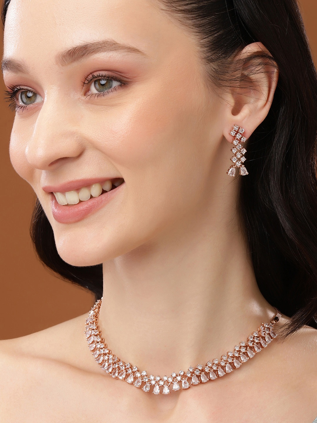 

Estele Rose Gold Plated CZ Shimmering Necklace Set