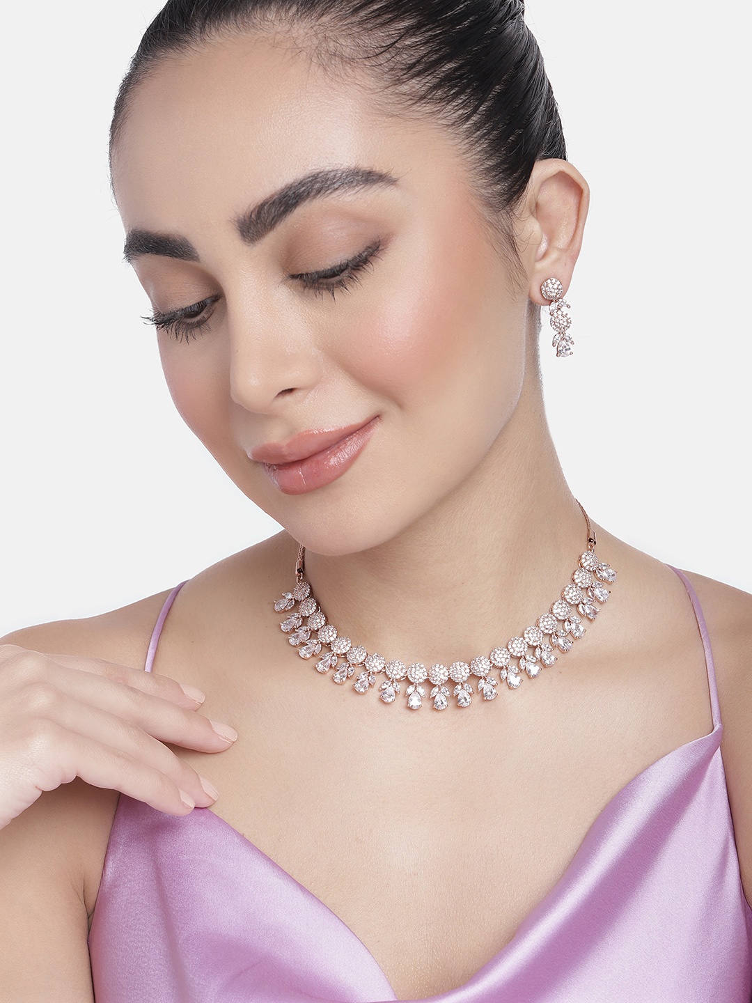 

Estele Rose Gold Plated CZ Sparkling Necklace Set