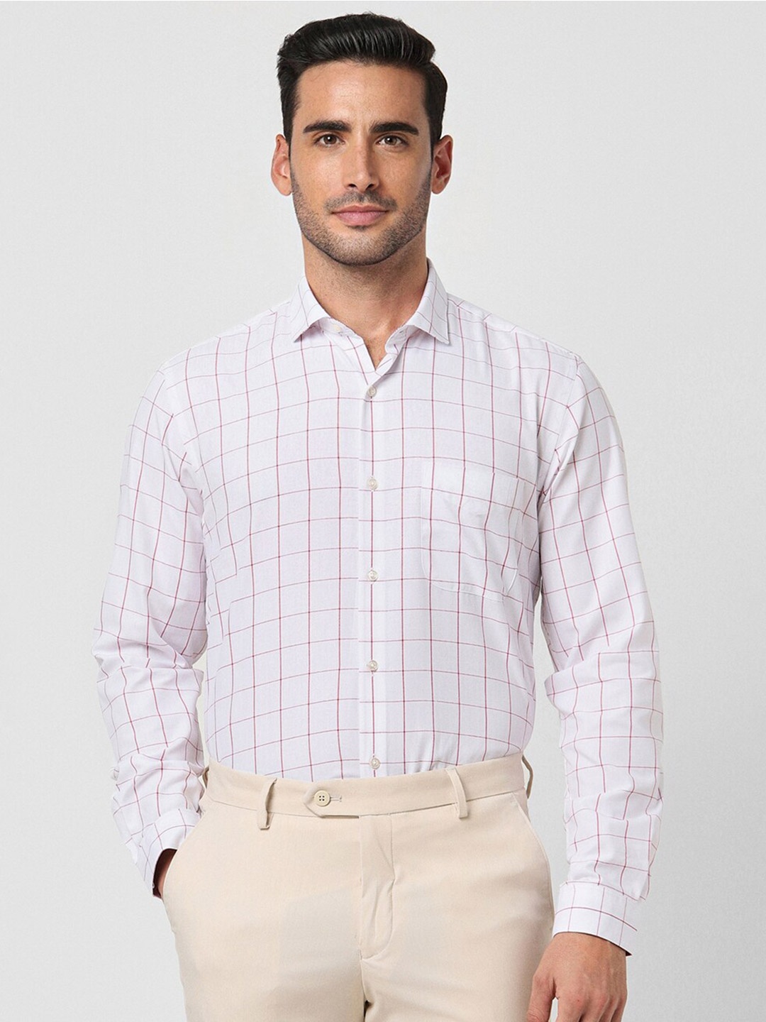 

Peter England Windowpane Checked Slim Fit Formal Shirt, White