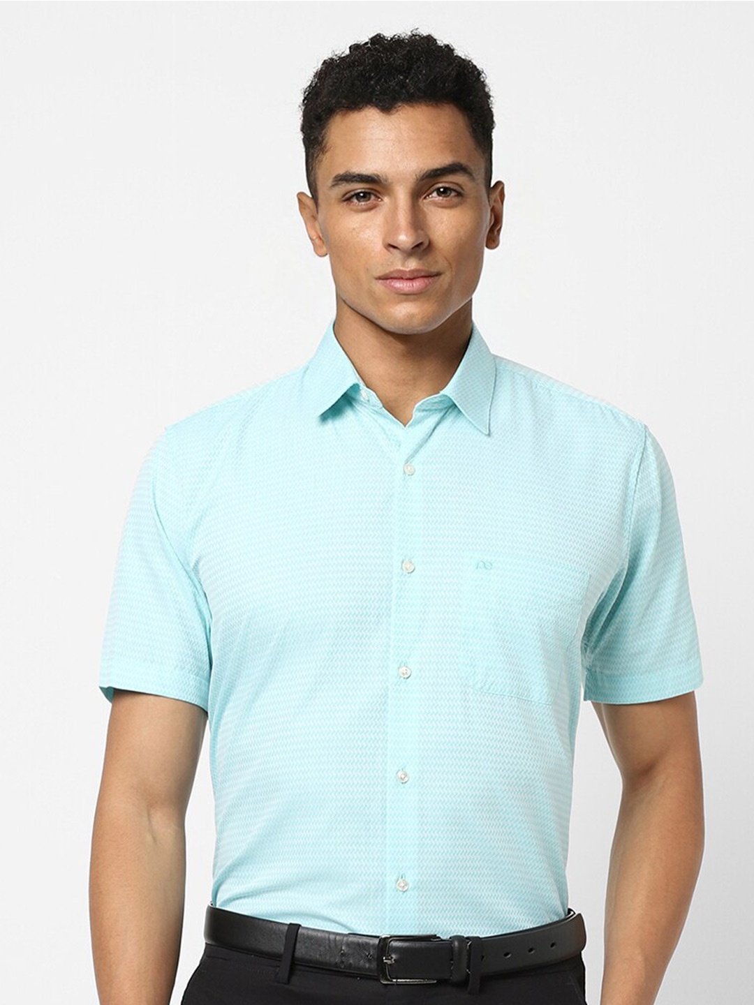 

Peter England Self Design Textured Formal Shirt, Blue