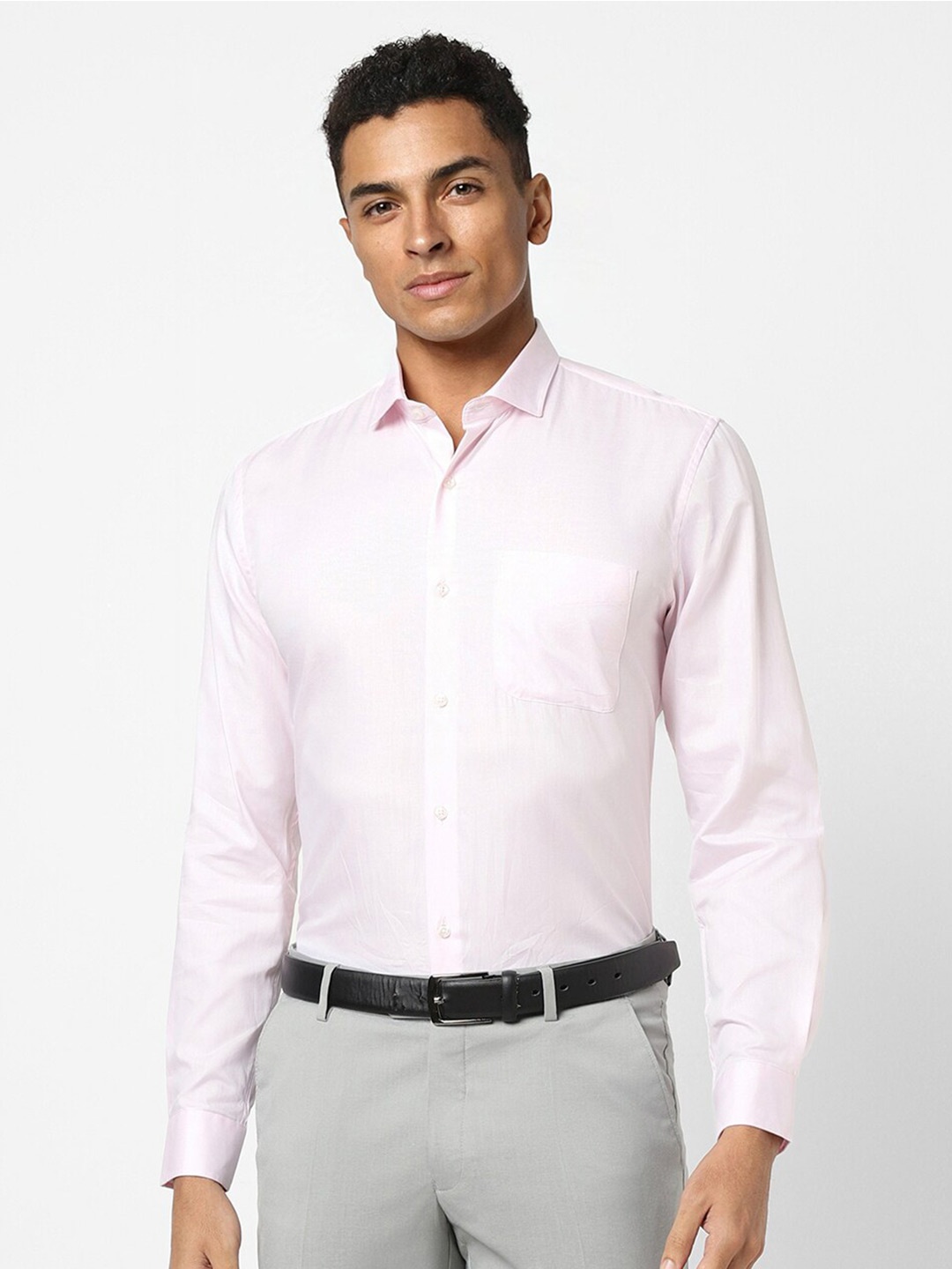 

Peter England Slim Fit Self Design Textured Pure Cotton Formal Shirt, Pink