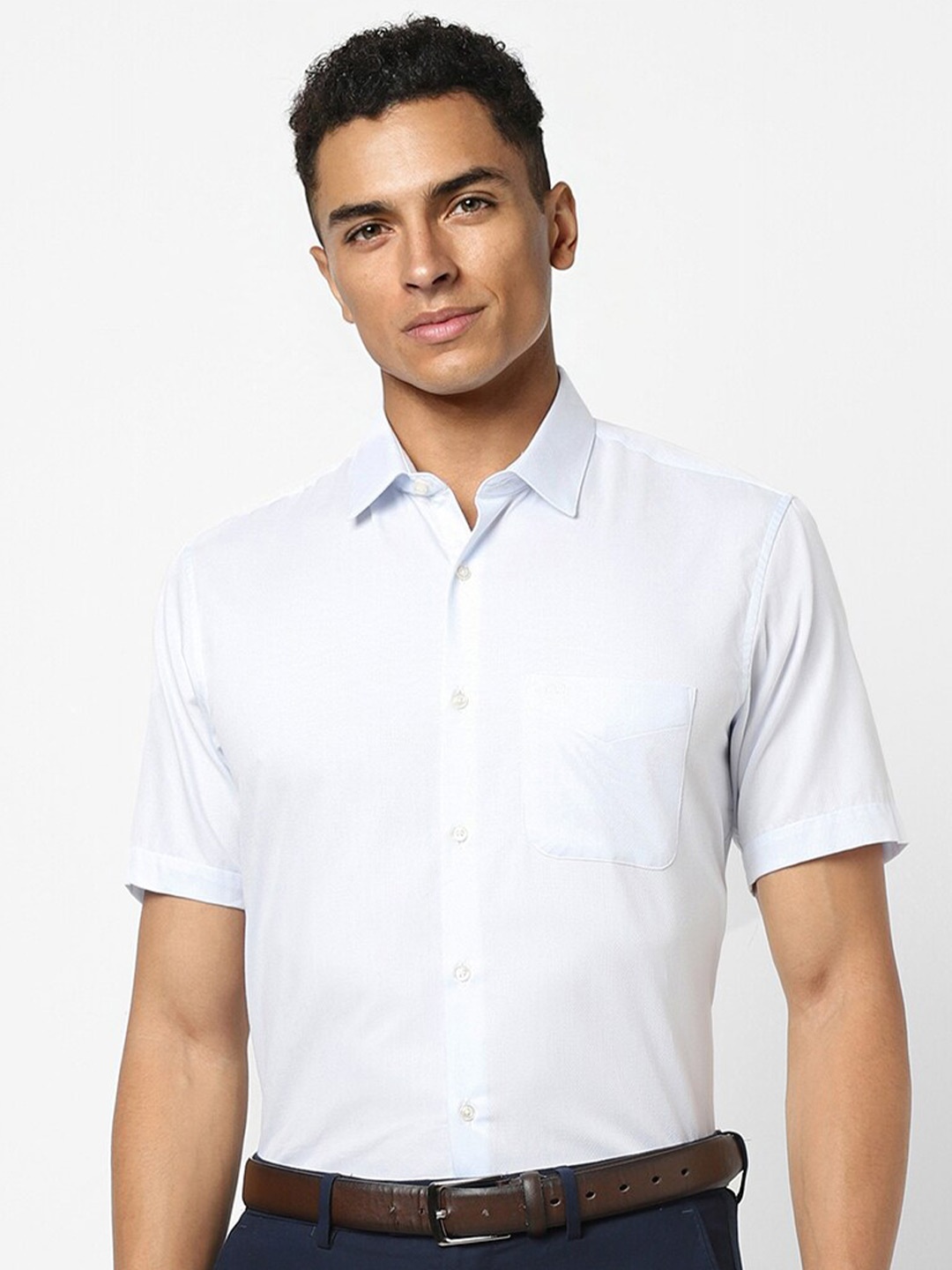 

Peter England Self Design Textured Formal Shirt, Blue