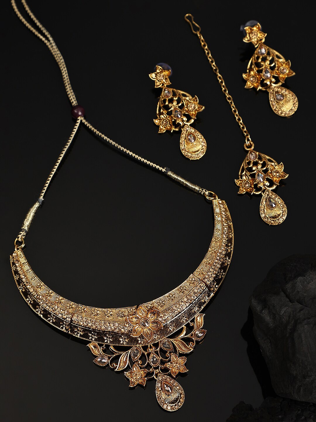 

ANIKAS CREATION Gold Plated Cubic Zirconia Studded Jewellery Set