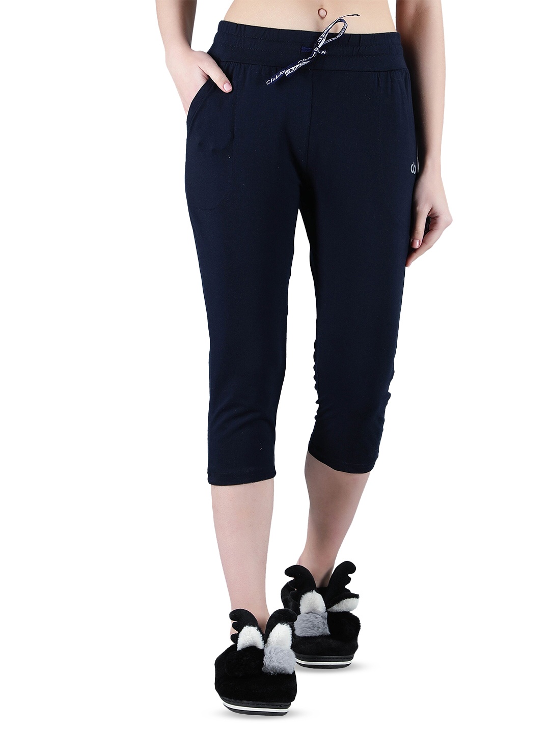 

CLUB A9 Mid Rise Cotton Capris, Navy blue