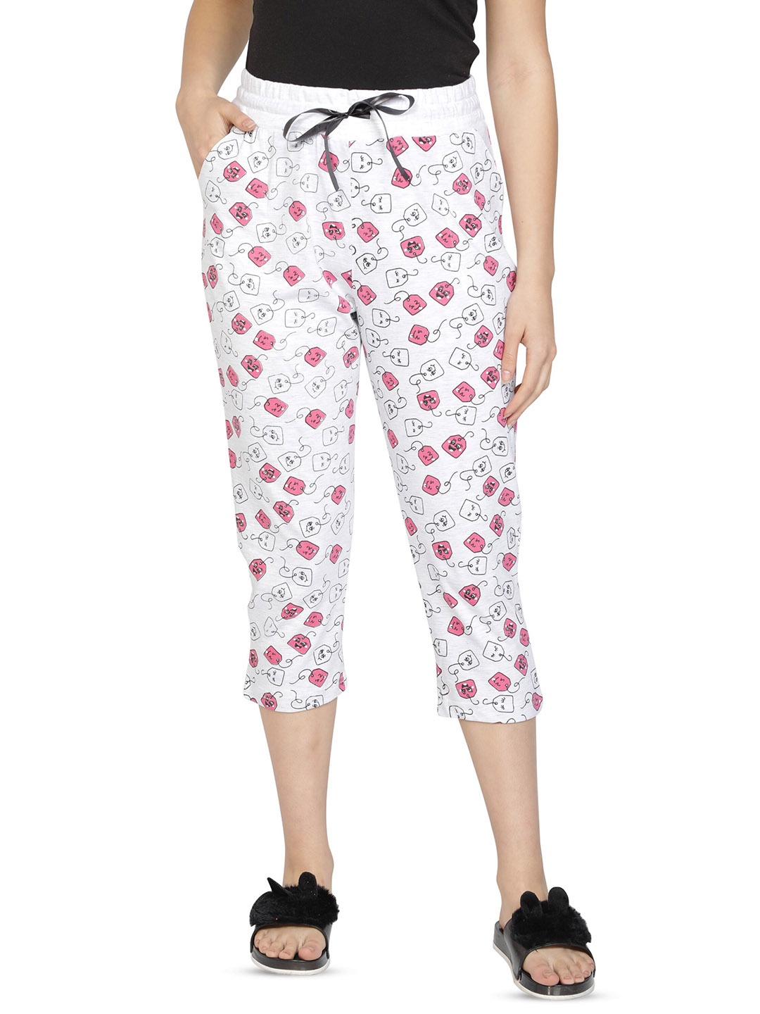 

CLUB A9 Printed Pure Cotton Capris, White