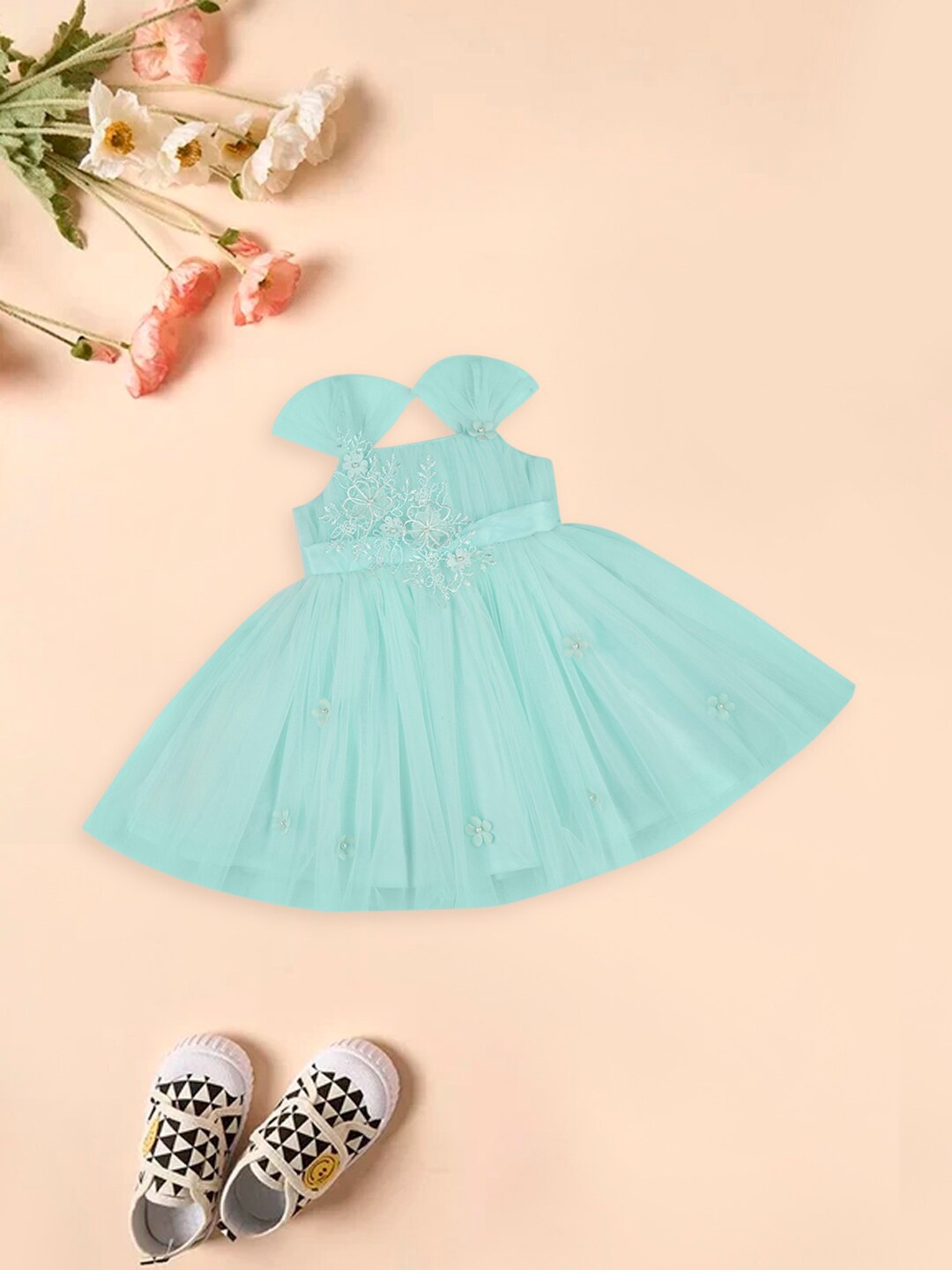 

MeeMee Girls Shoulder Straps Embroidered Fit & Flare Dress, Green