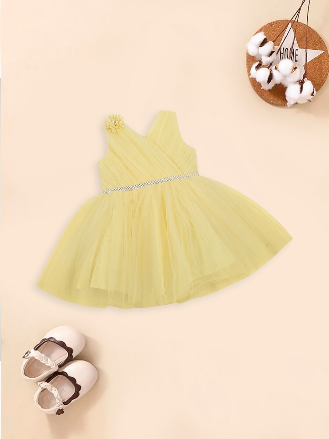 

MeeMee Girls Sleeveless Embellished Fit & Flare Dress, Yellow