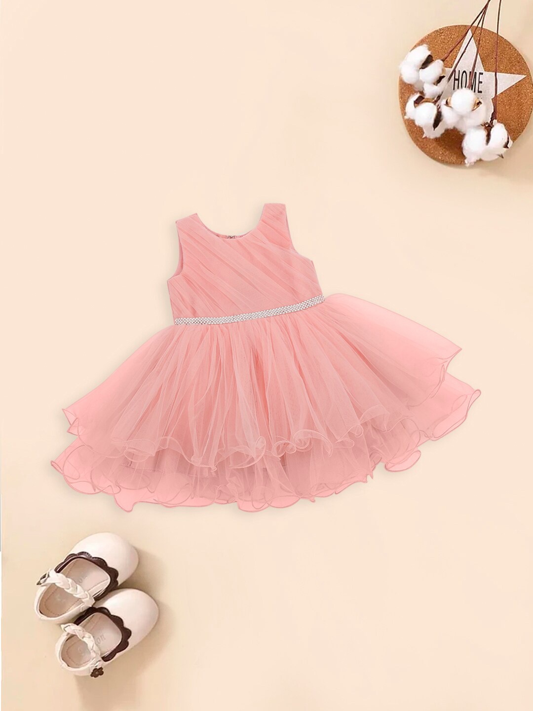 

MeeMee Girls Sleeveless Embellished Fit & Flare Dress, Peach