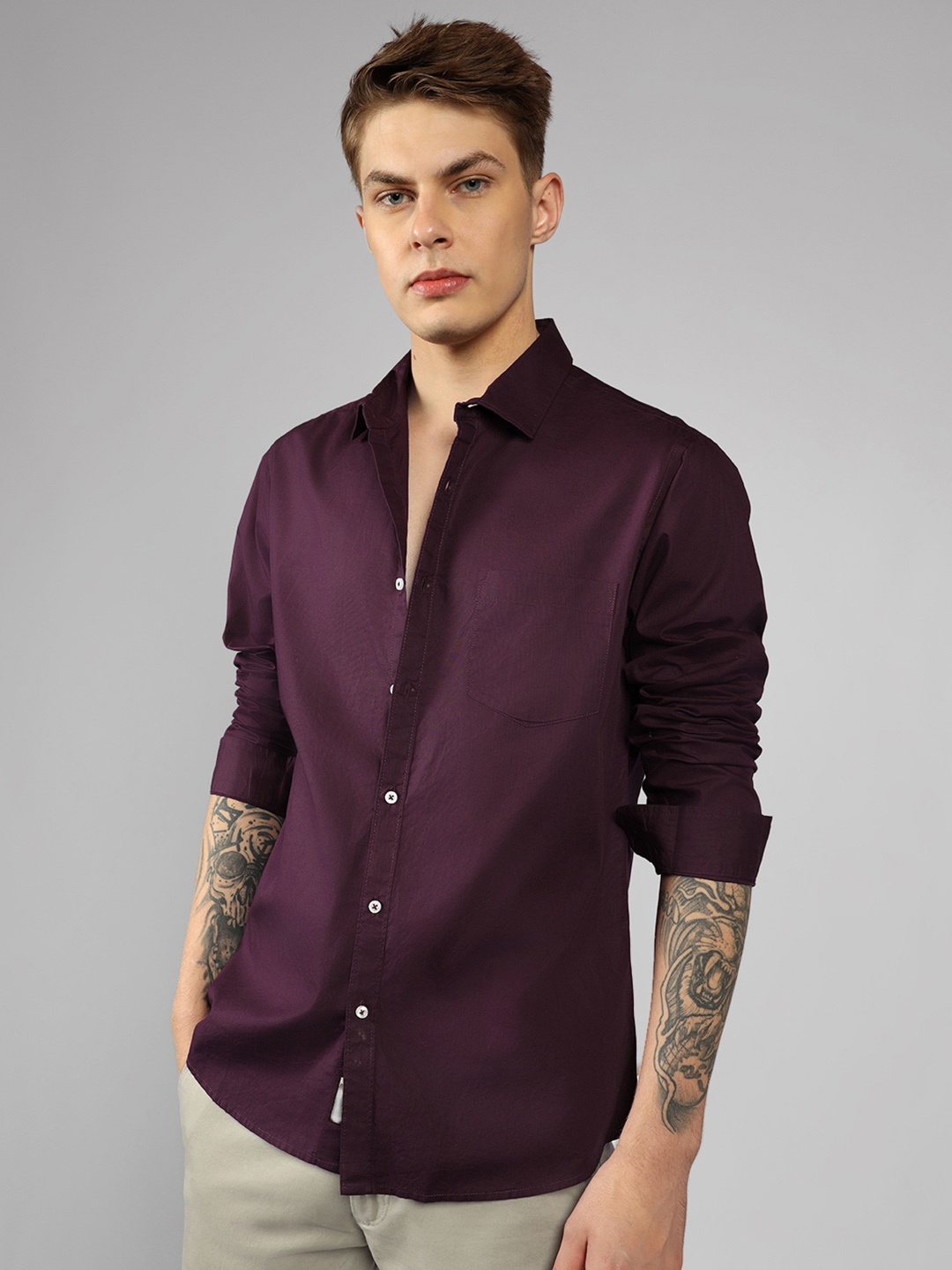 

Dennis Lingo Classic Slim Fit Opaque Casual Shirt, Purple