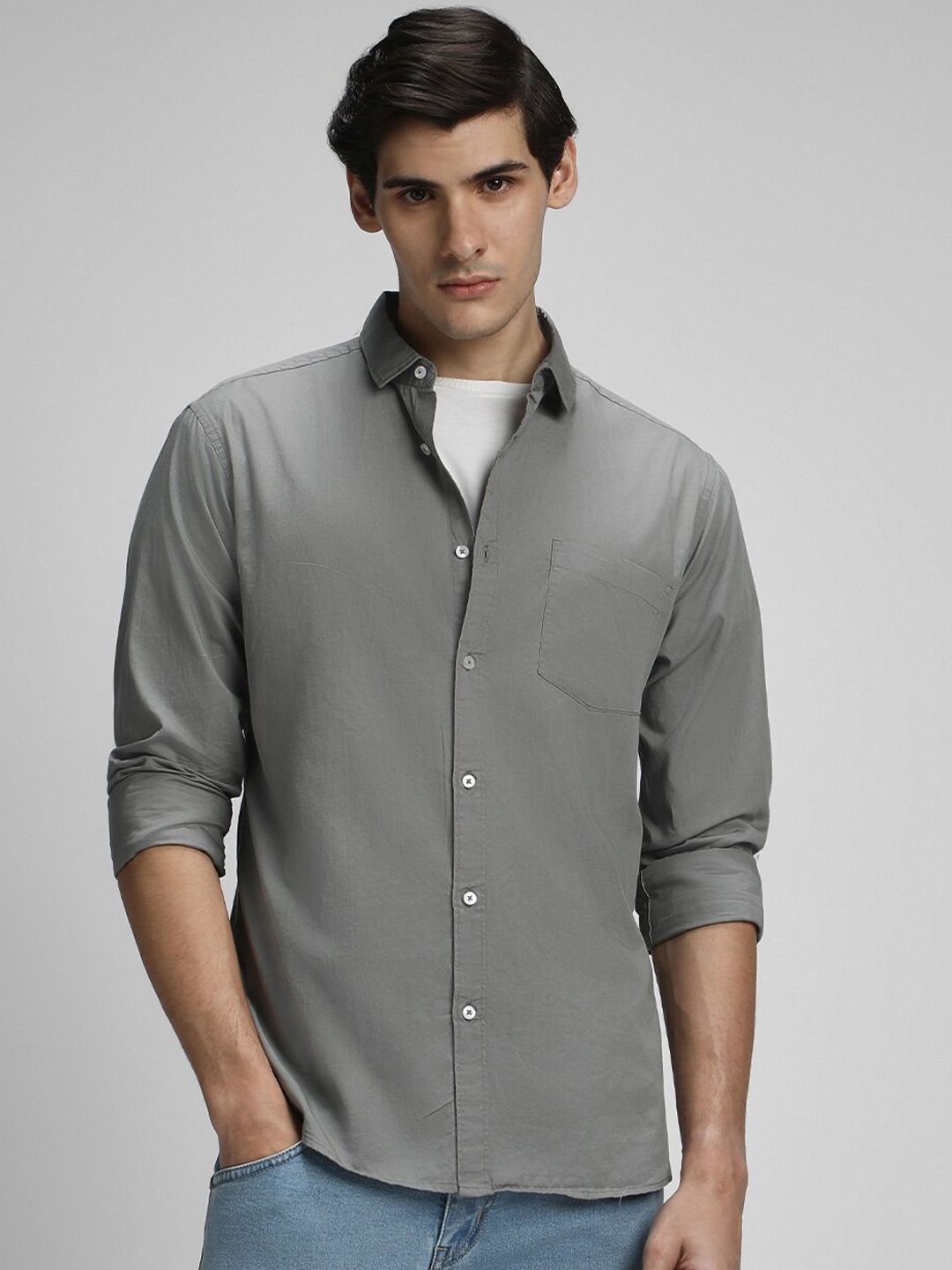 

Dennis Lingo Classic Slim Fit Opaque Casual Shirt, Grey