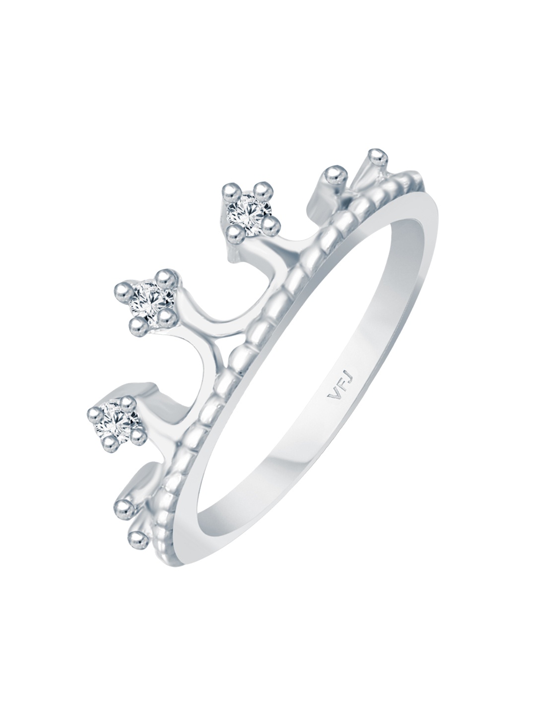 

Vighnaharta Rhodium Plated CZ Studded Finger Ring, Silver