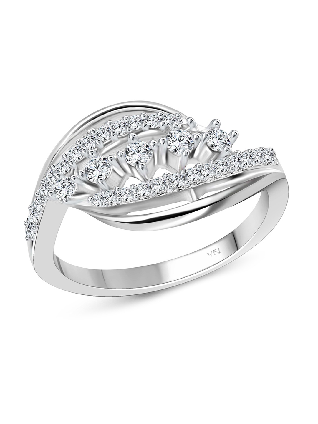

Vighnaharta Rhodium-Plated Cubic Zirconia-Studded Finger Ring, Silver