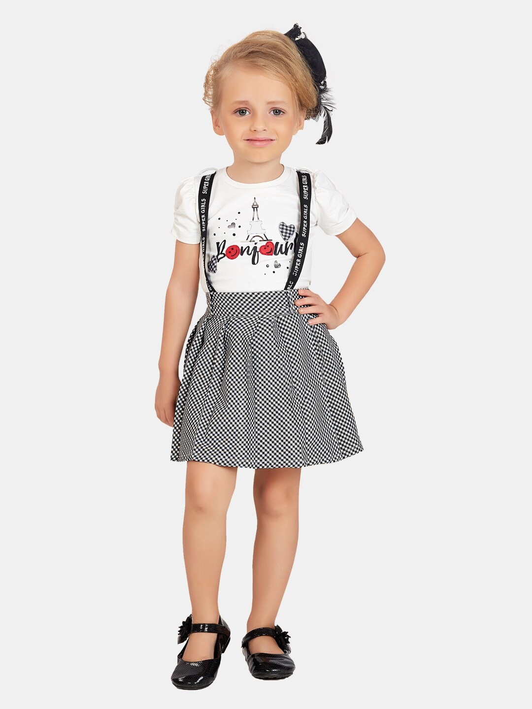 

Peppermint Girls Printed T-shirt With Skirt, Black