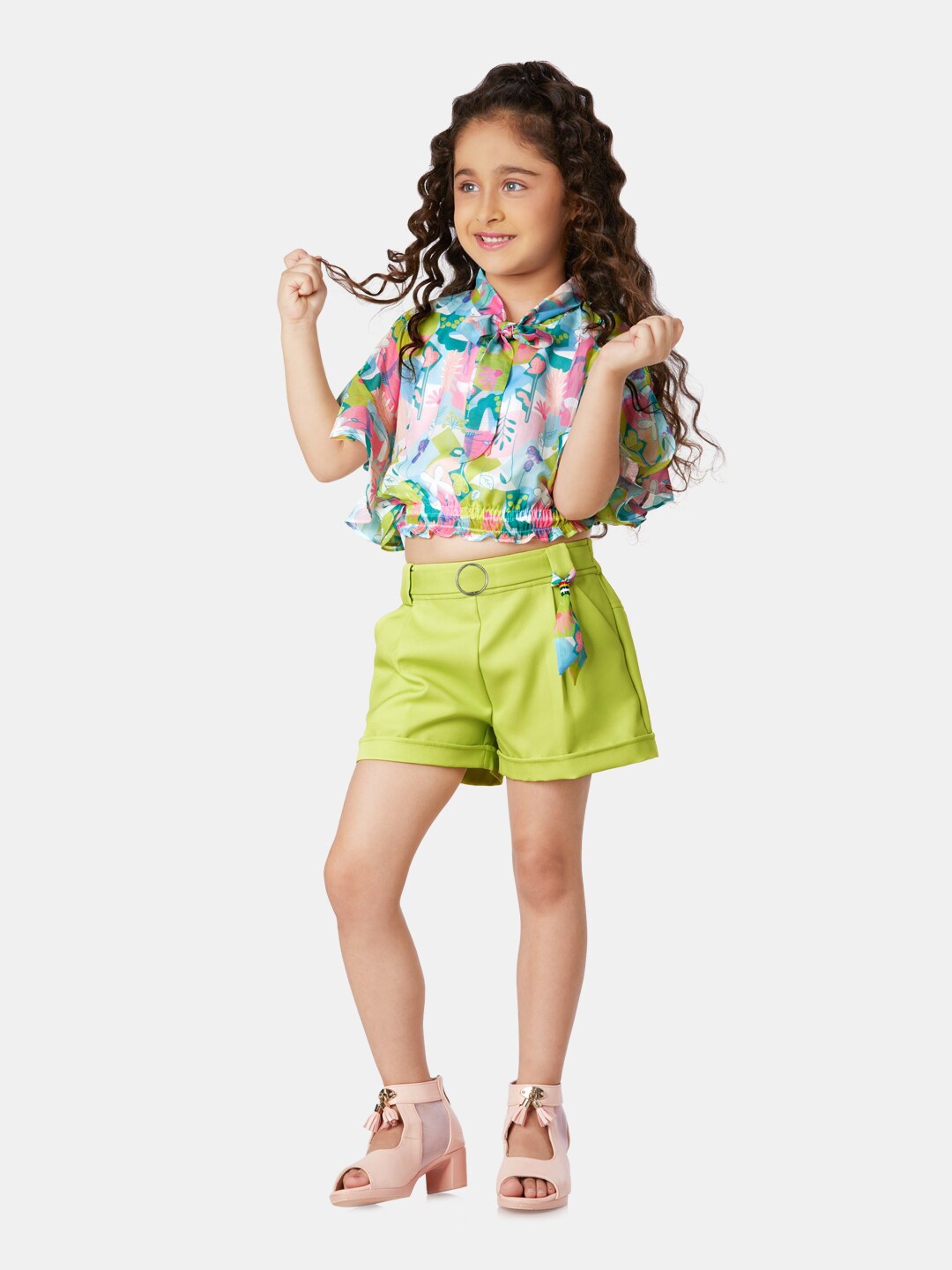 

Peppermint Girls Conversational Printed Top With Shorts, Green