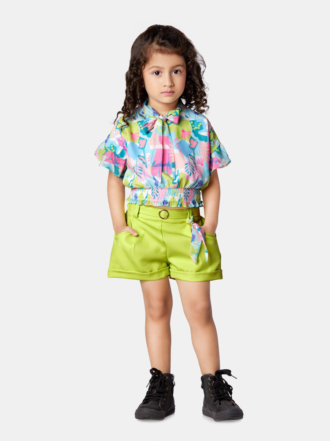 

Peppermint Girls Conversational Printed Top With Shorts, Green