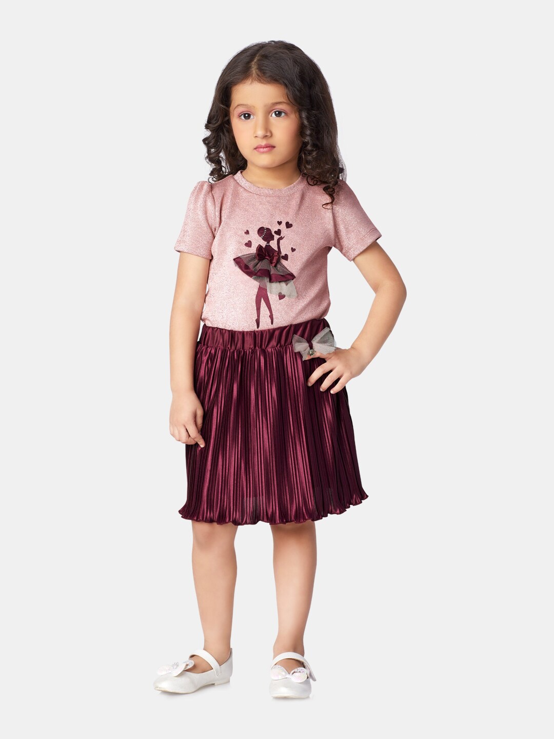 

Peppermint Girls Embellished Top with Skirt, Maroon