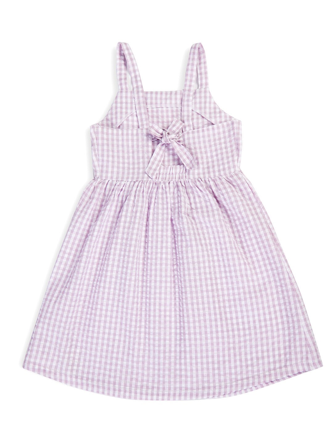 

My Milestones Girls Checked Shoulder Straps Tie-Ups Cotton A-Line Dress, Lavender