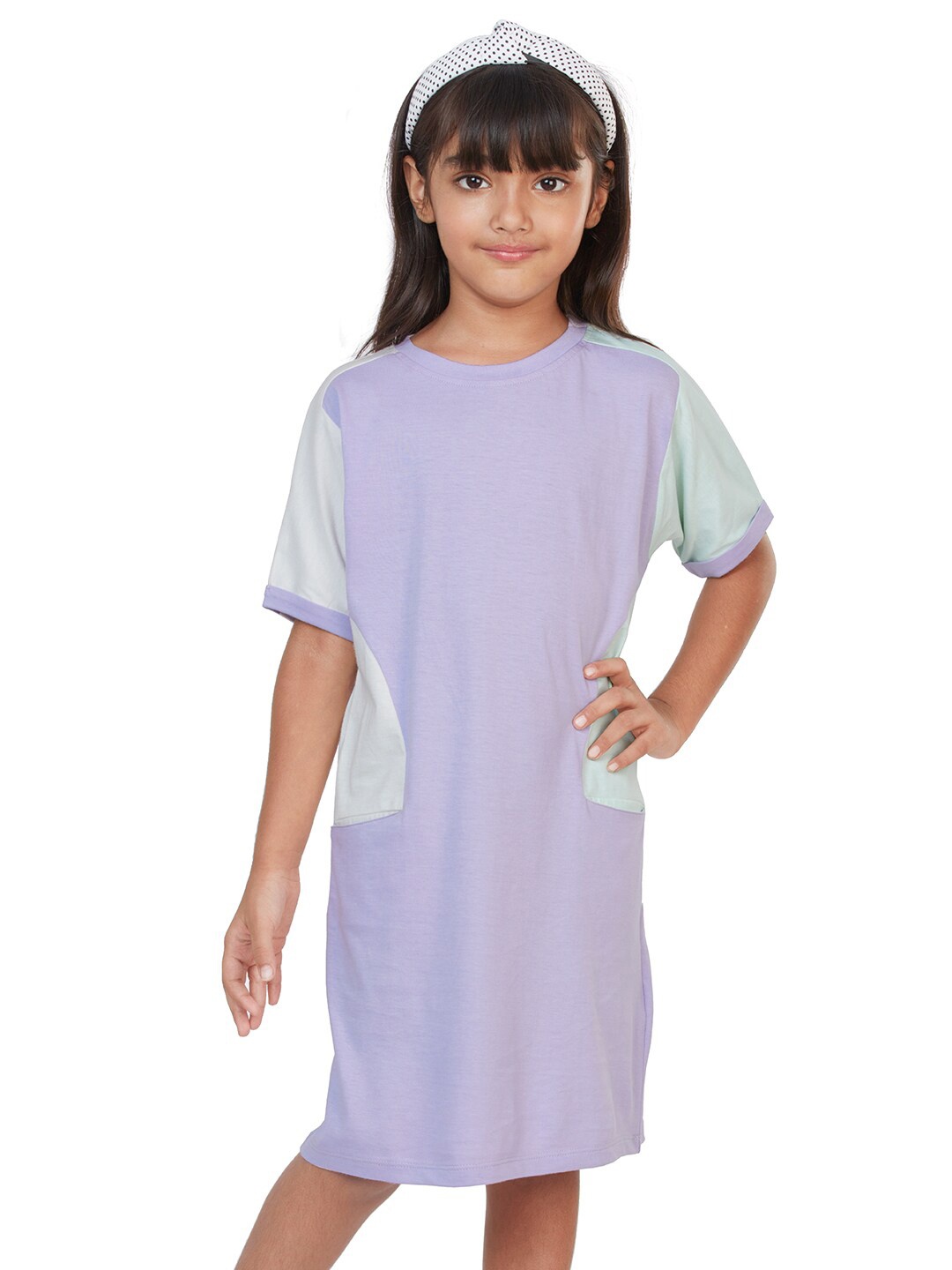 

My Milestones Colourblocked Extended Sleeves Cotton T-shirt Dress, Lavender