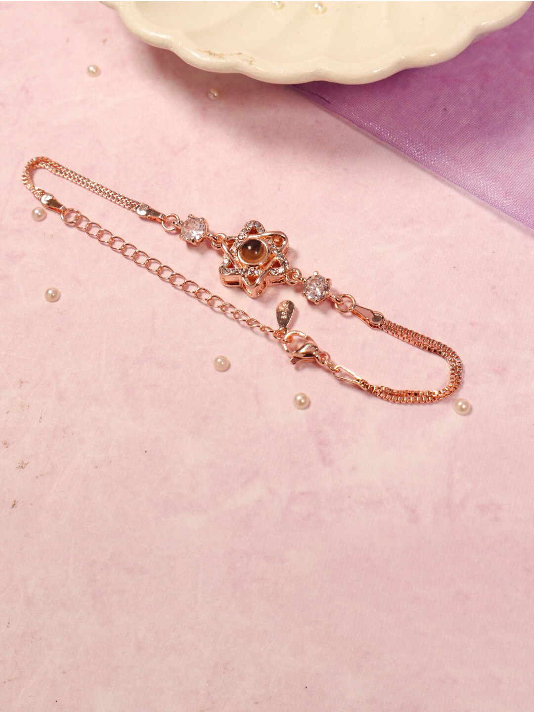 

SALTY Women Rose Gold Plated Stone Studded Link Bracelet