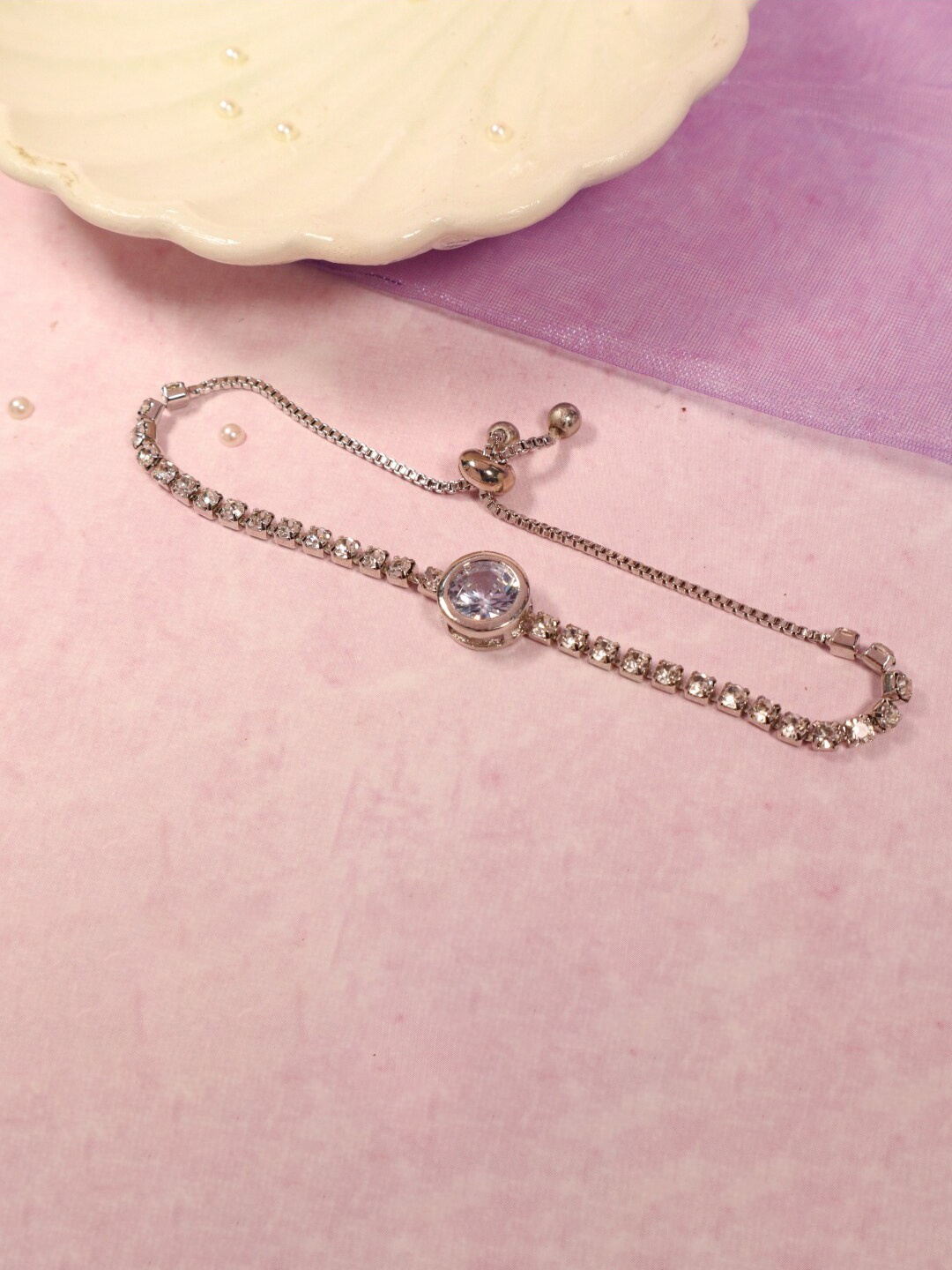 

SALTY Women Silver Plated Stone Studded Link Bracelet